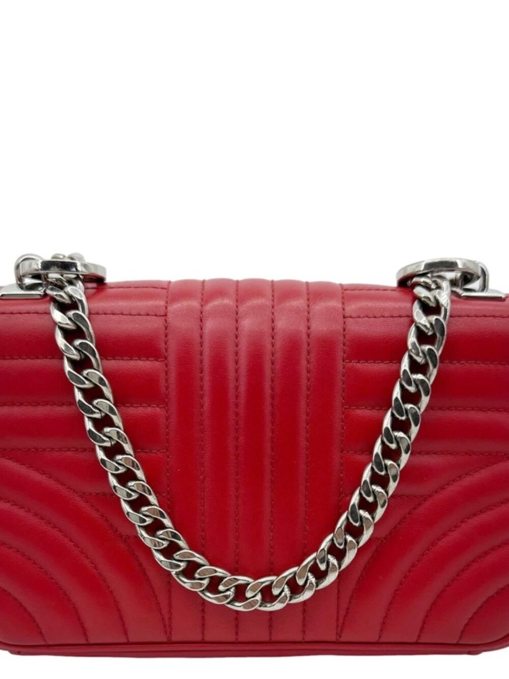 Prada  Diagramme Flap Calfskin Leather Chain Crossbody Bag Red - Picture 3 of 12